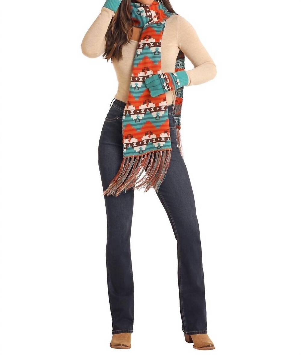 NEW ROCK & ROLL DENIM aztec scarf set in turquoise